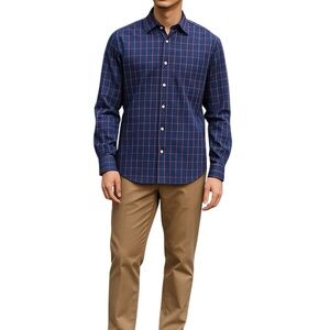 Mizzen Main Men Dress Shirt Large Leeward Trim Blue Stretch Classic Button Up